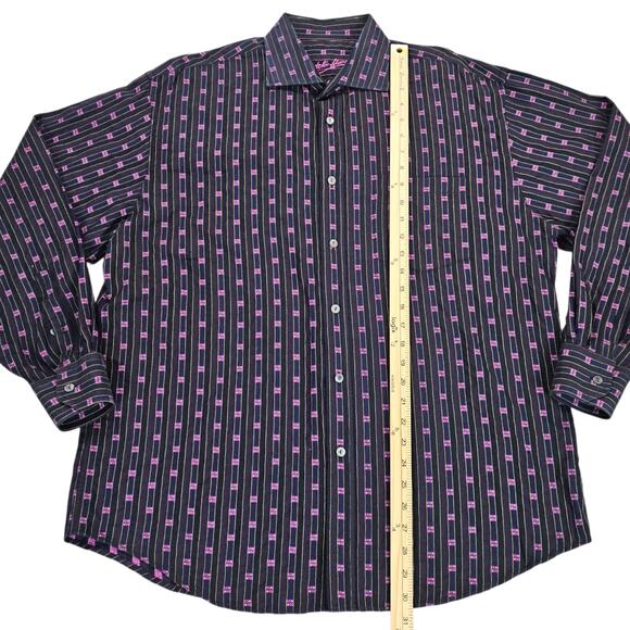 Bugatchi Uomo Shirt Mens Size Large Black Purple Casual Dress Button Down - Picture 12 of 14